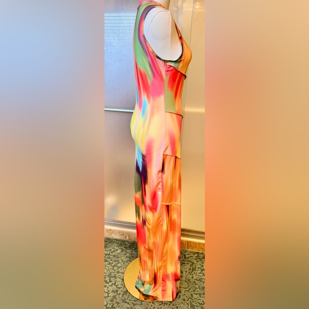 Bodycon Stretchy Multicolor Sleeveless Maxi Dress w Mock Neck - Picture 9 of 16